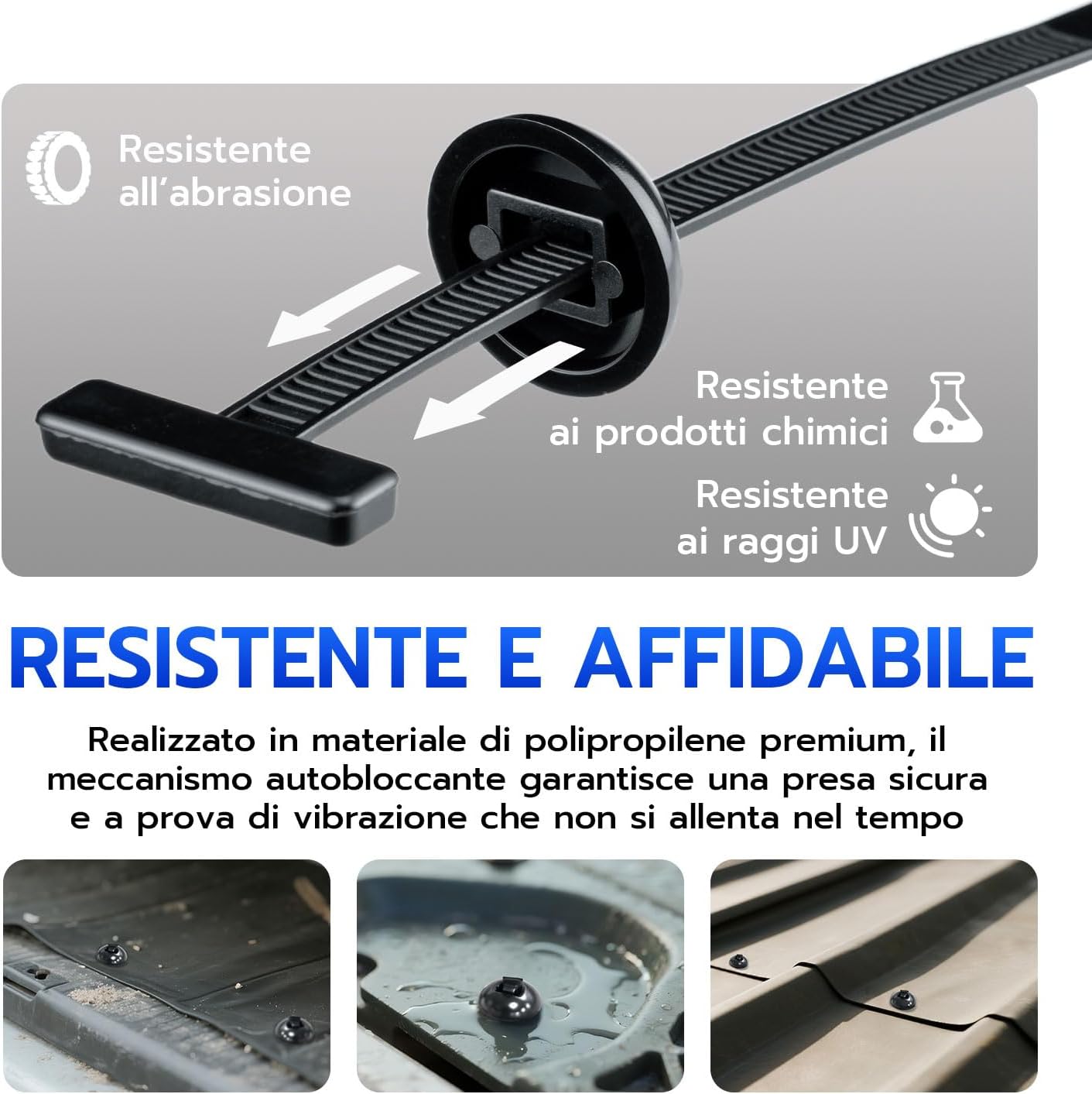 Detalle 2 de Tolesum Fascette in plastica universali in nylon/PP, 200 pezzi per fissaggi e auto