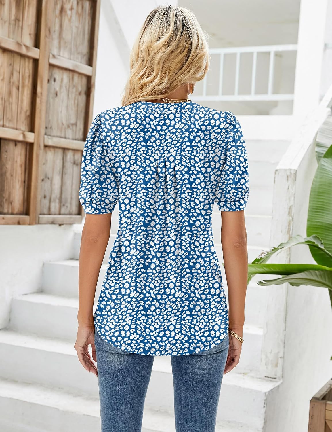 Thumbnail 2 de EFFAN Womens V Neck Puff Sleeve Floral Tunic Top
