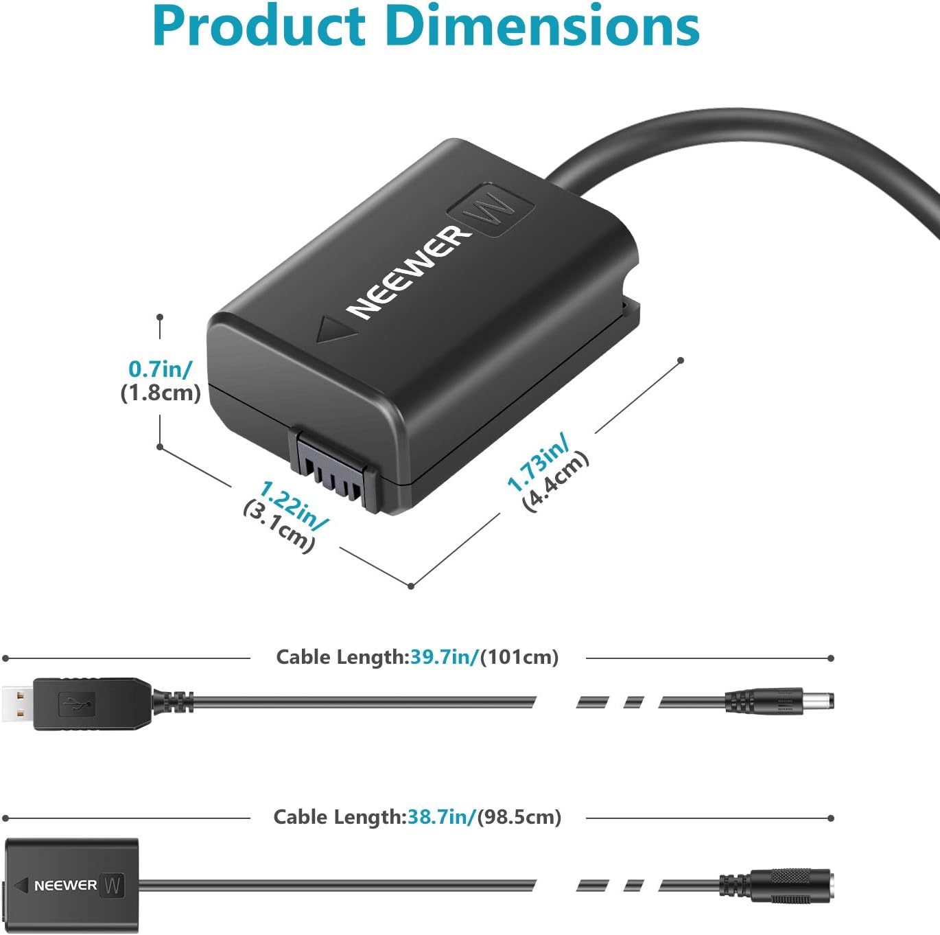 Detalle 2 de NEEWER DC Accoppiatore di ricambio per batteria NP-FW50 con alimentazione USB (5V-2A) per fotocamere Sony A7/A6500/NEX