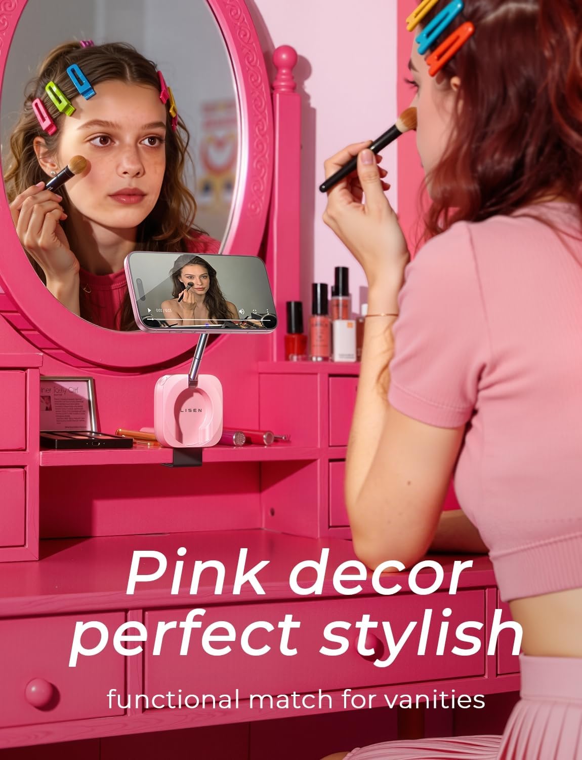Thumbnail 2 de LISEN 2E7100-P Pink Magnetic Airplane Phone Holder, Foldable and Adjustable