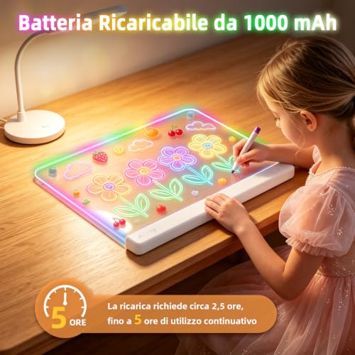 Thumbnail 9 de Awatty Lavagna da Disegno a LED (Bianca) – creatività luminous con supporto e kit completo