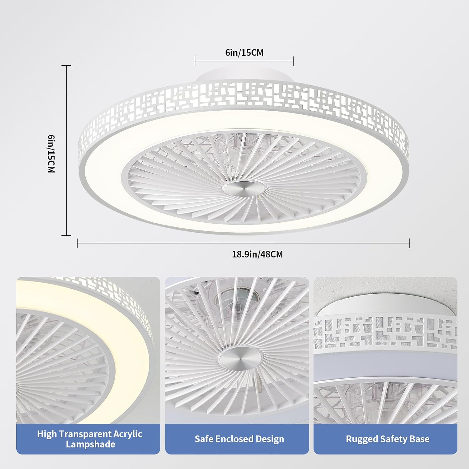 Detalle 2 de Enwinup 22423W-CFL 18.9in Enclosed Ceiling Fan with Dimmable LED Light