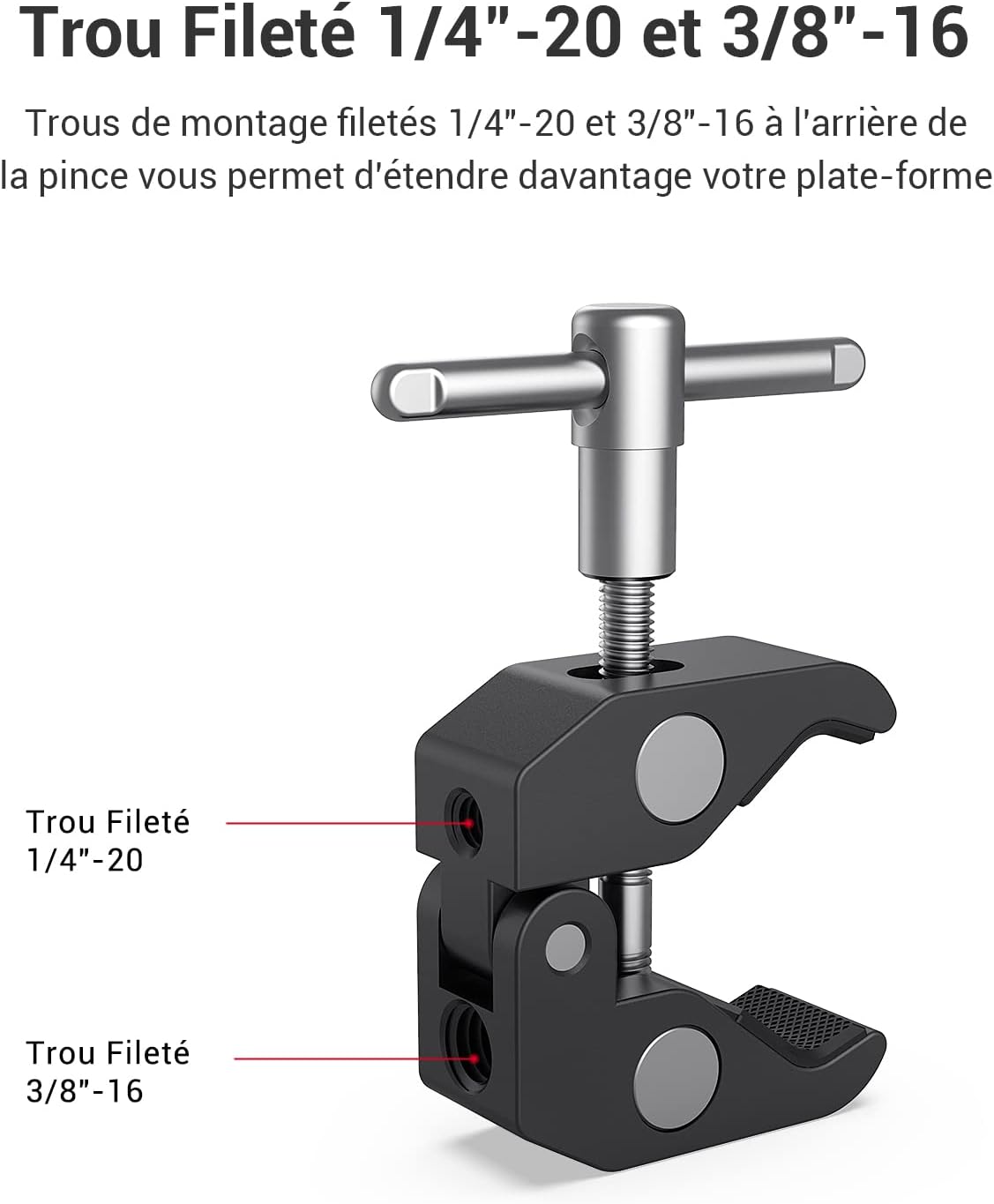 Thumbnail 4 de SMALLRIG Super Clamp + bras magique articulé 10 pouces 2732B (vis 1/4") pour moniteur LCD et éclairages LED