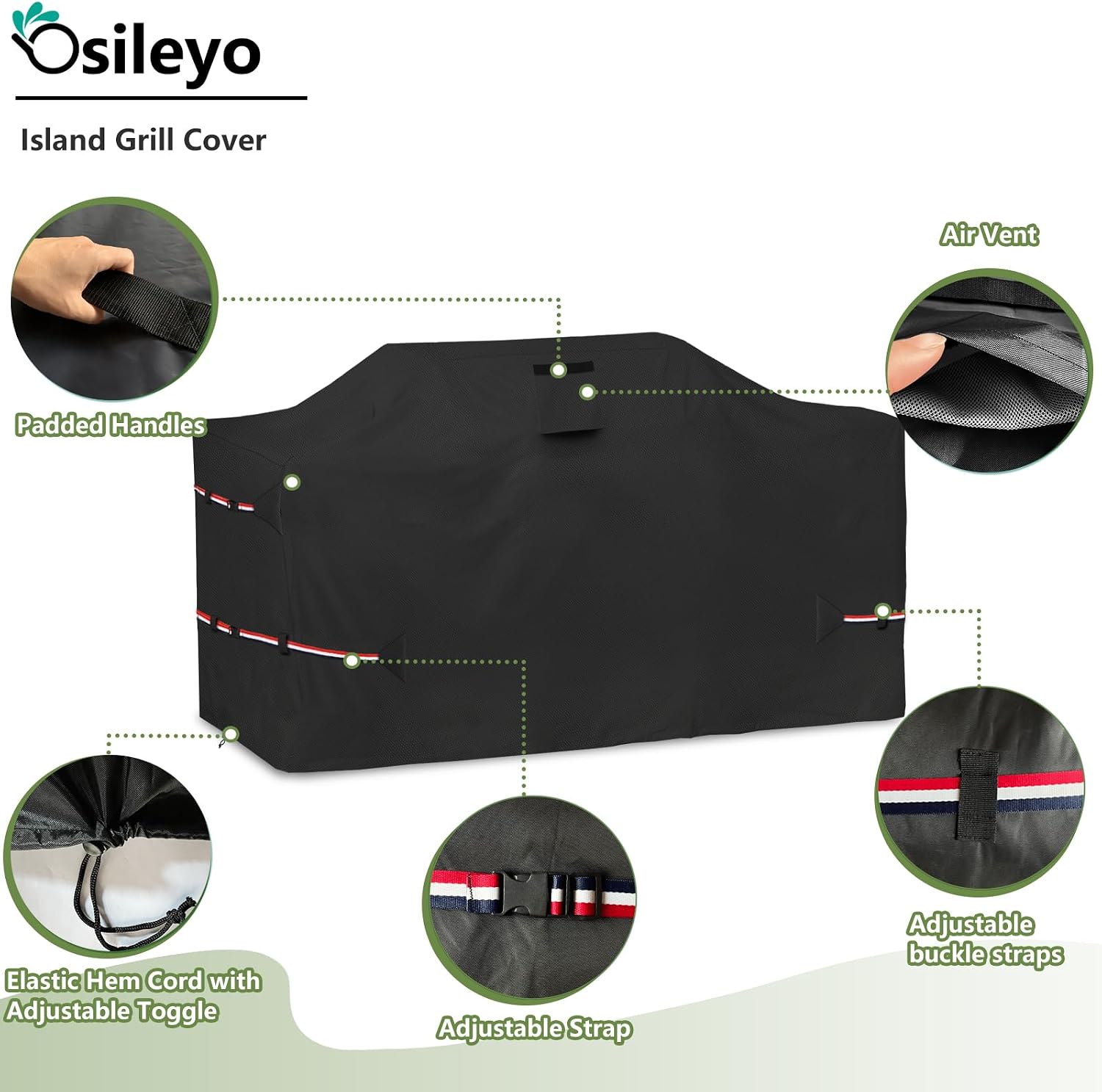Detalle de Osileyo DTZ-D009-HEISE-86 Island Grill Cover, 600D Oxford, Black
