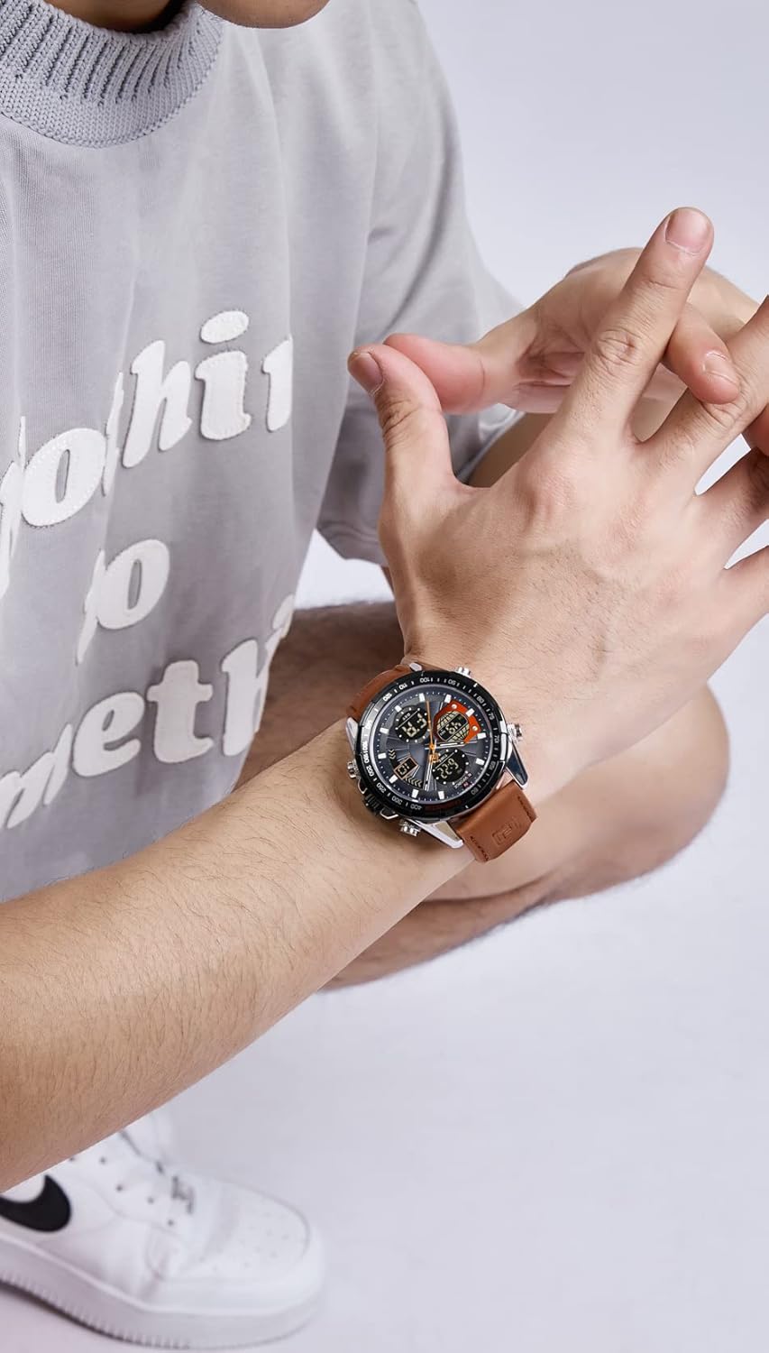 Thumbnail 2 de Naviforce Orologio da uomo militare: digitale/analogico al quarzo, impermeabile e multifunzione con cinturino in pelle