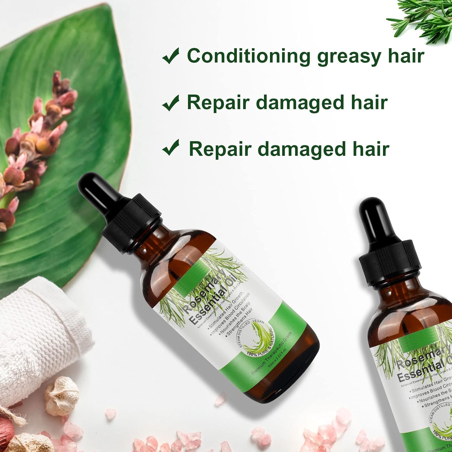 Thumbnail 4 de Huile Essentielle de Romarin VXHDAG – Croissance des cheveux et soin de la peau, 60ML (2 packs) – 100% Pure