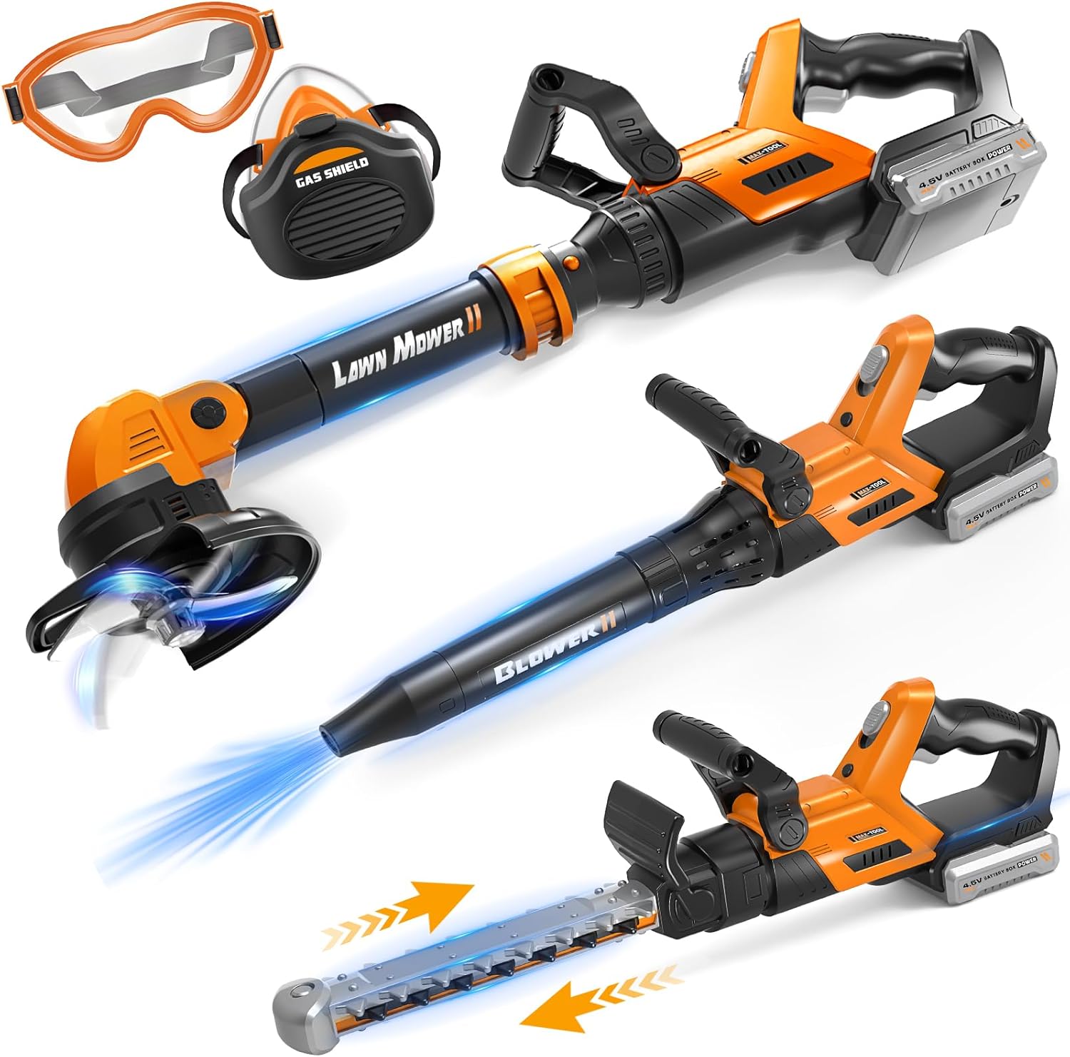 3-IN-1 Kids Garden Tools with Lights and Sounds — Weed Wacker, Leaf Blower & Hedge Trimmer Toy