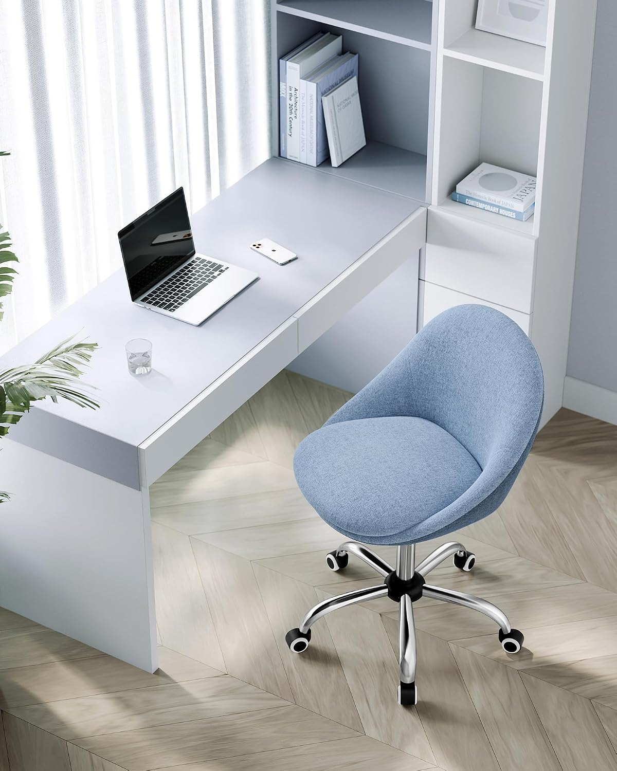 Detalle de SONGMICS Homeoffice Stuhl OBG020Q01 – Schminkstuhl aus Baumwoll-Leinen, höhenverstellbar, platzsparend