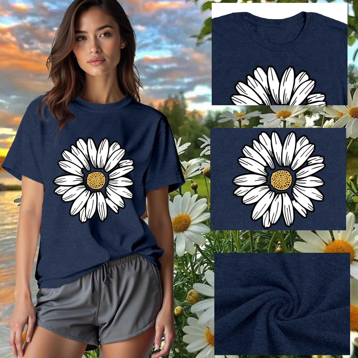 Detalle de Qskall Daisy T Shirts for Women – Marguerite Daisy Floral Shirt (Wildflower Tee Tops)