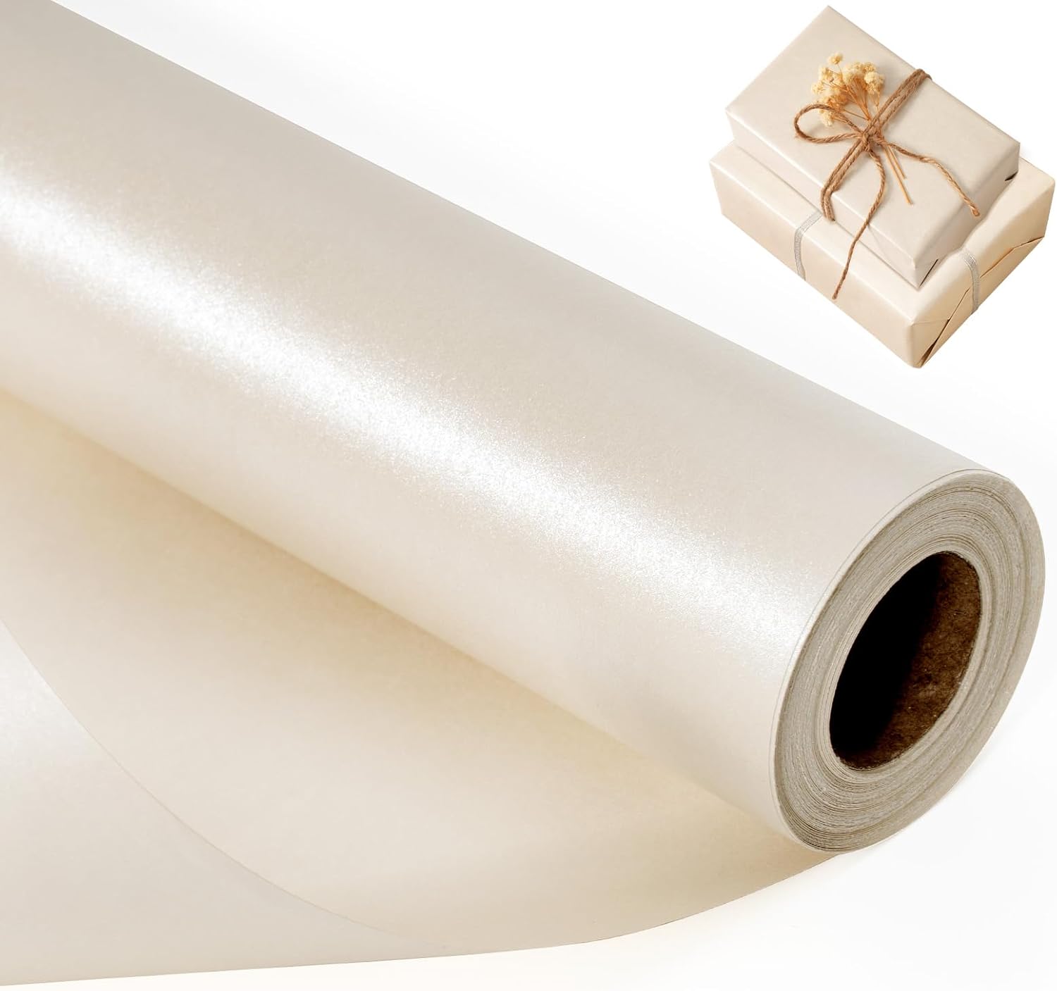 Detalle de Off White Wrapping Paper Roll, Reversible Pearly-Lustre – 43cm x 10m