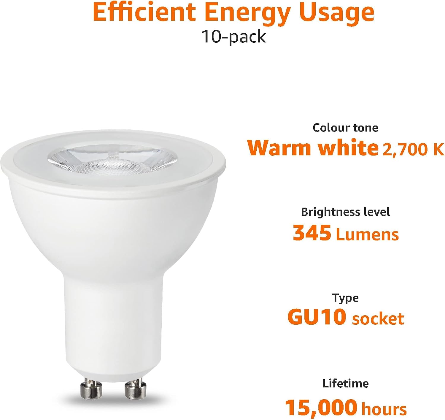 Detalle 2 de Amazon Basics Bombilla LED GU10, 5.5W, Regulable 💡 (Paquete de 10)
