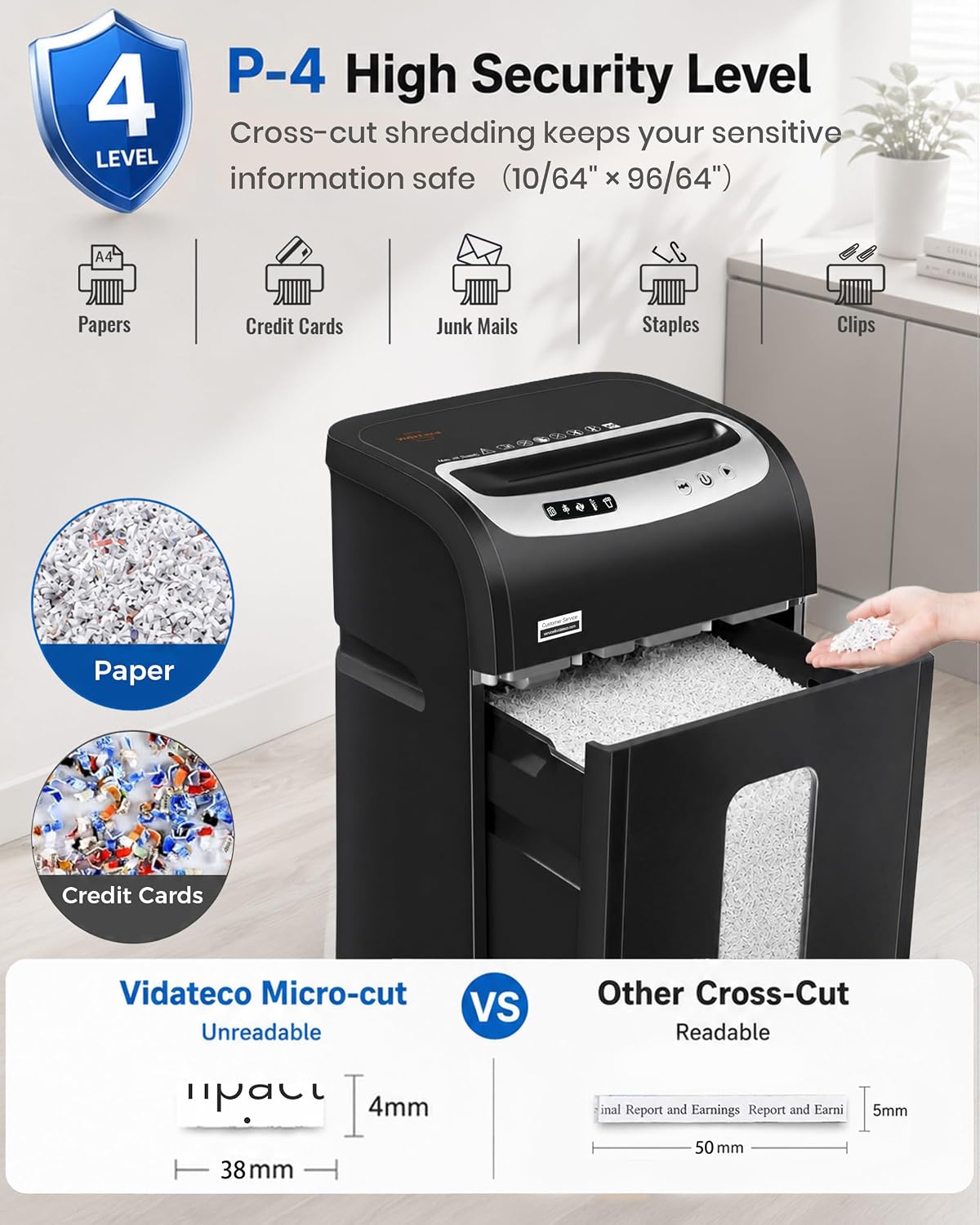 Thumbnail 3 de VidaTeco OS2502 20-Sheet Cross-Cut Paper Shredder, P-4, 60-Minute Runtime