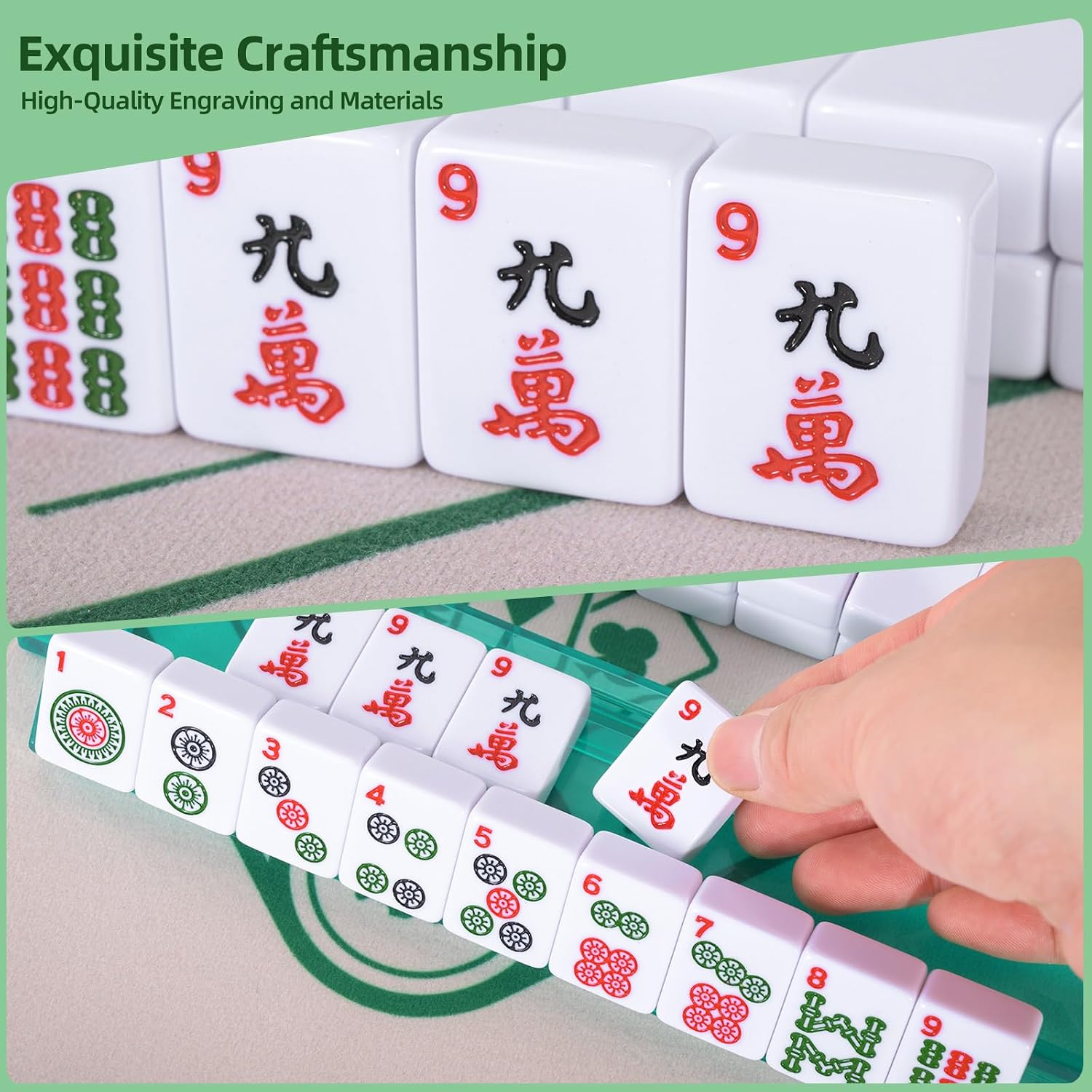 Detalle 2 de Yedadi American Mahjong Tile Set: 166 Tiles, 4 Racks with Pushers, Black Carrying Bag