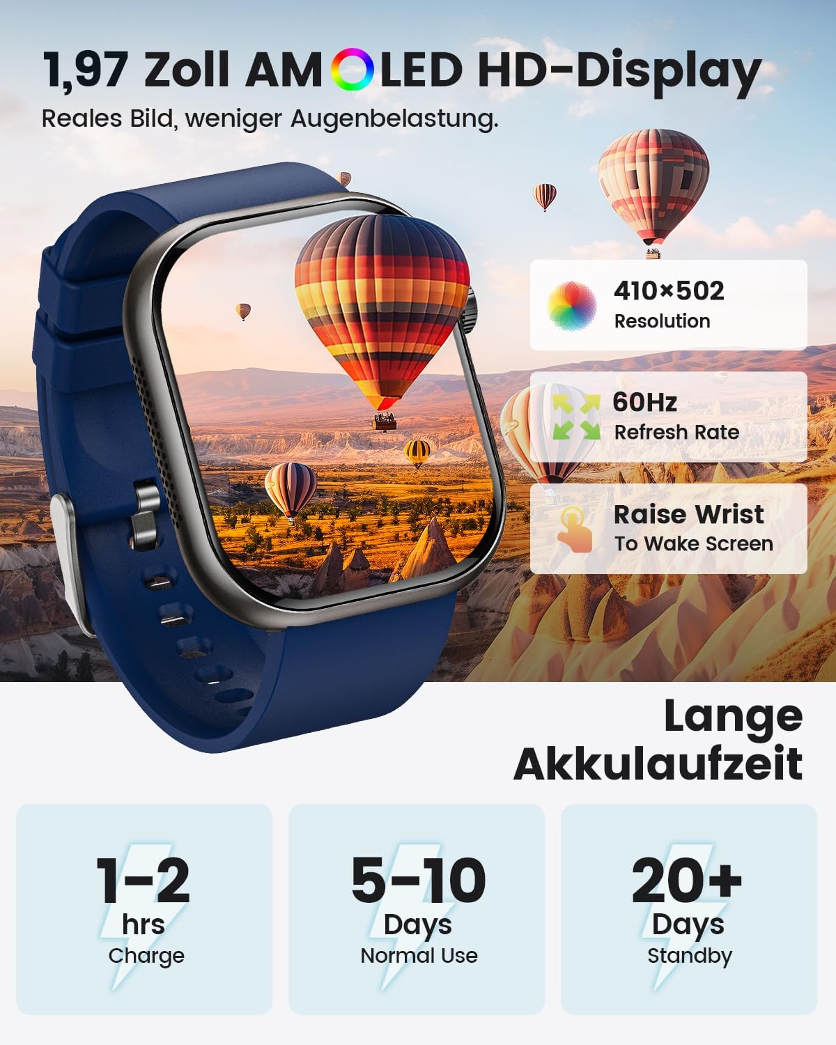 Thumbnail 6 de 2026 Neue Smartwatch Herren mit EKG/HRV/Blutdruck – umfassender Gesundheitsbegleiter mit AMOLED-Display