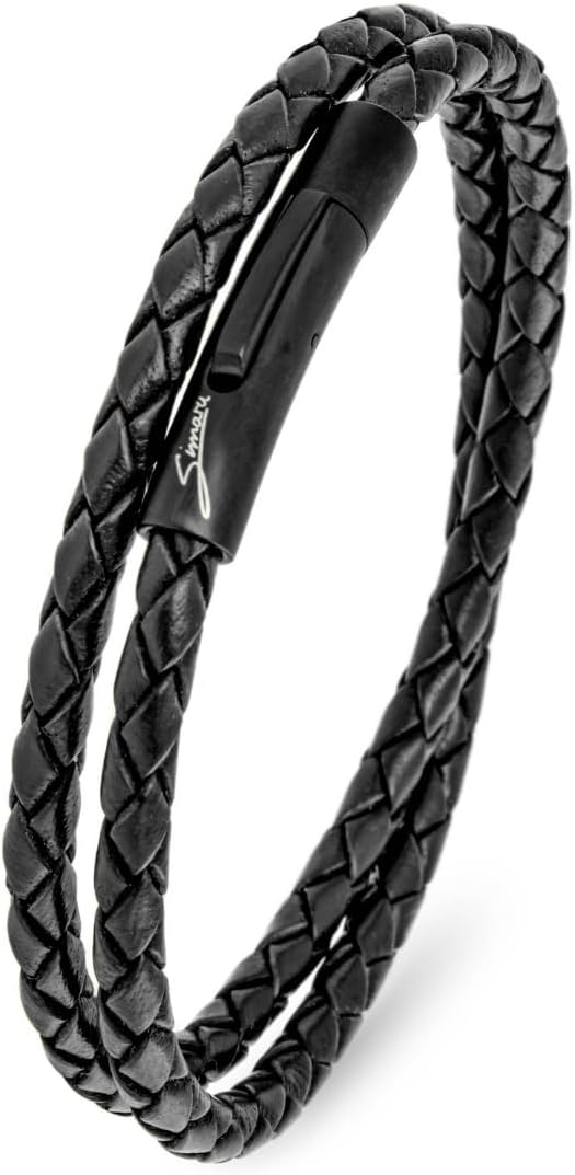 Detalle de Simaru bracelet en cuir 4 mm tressé à enrouler – taille unisexe, fermeture en acier inoxydable