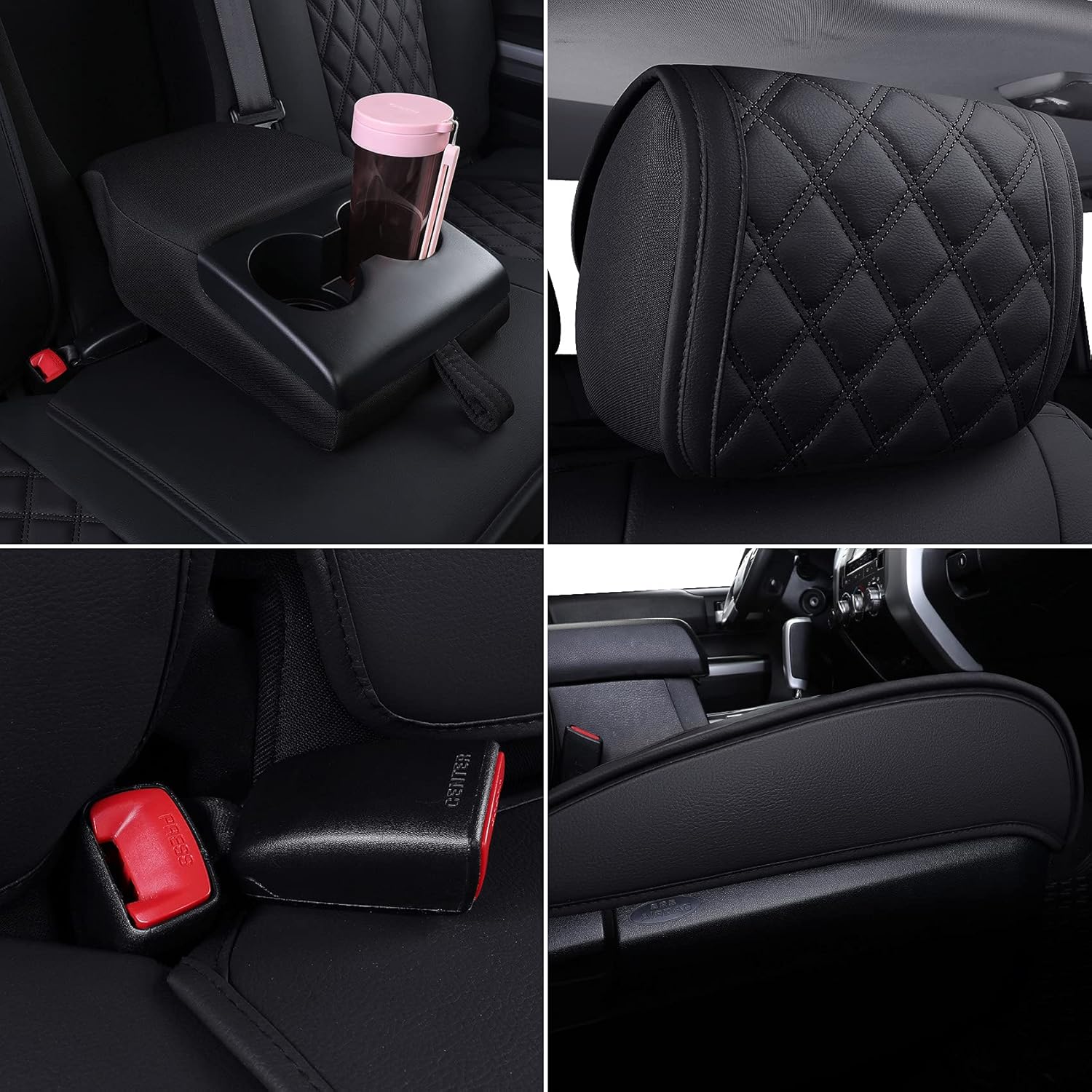 Thumbnail 4 de YIERTAI Tundra Seat Covers for Toyota Tundra (2008–2026) 5-Pcs Full Set, Waterproof Leather, Black