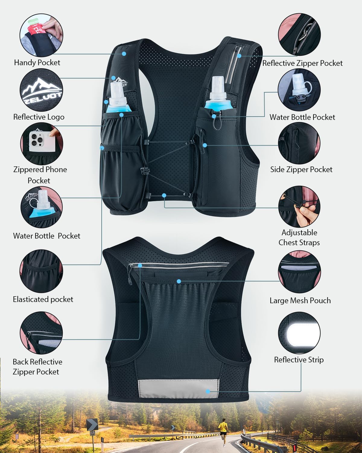 Thumbnail 4 de Zelvot Running Vest 500ml hydration pack