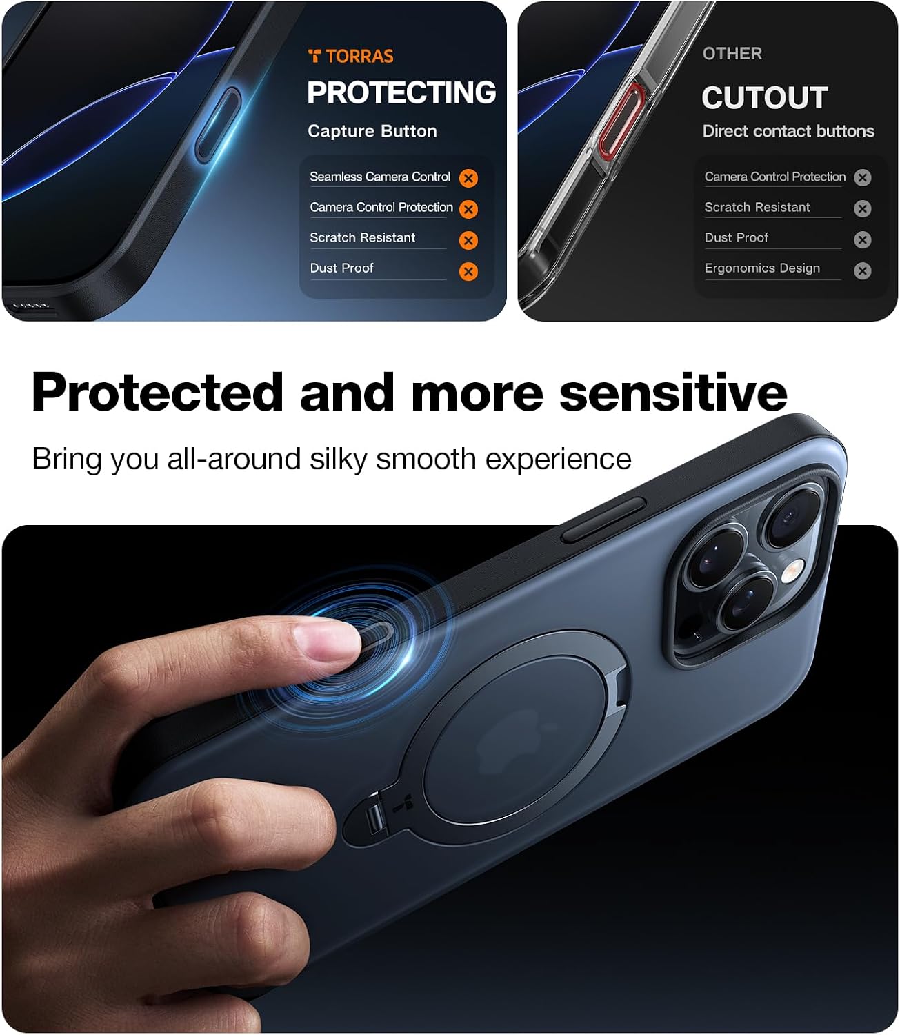 Detalle de TORRAS Upgraded 360 Spin Magnetic Stand Case for iPhone 16 Pro