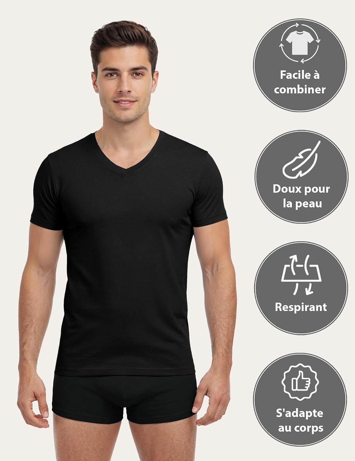 Detalle de ALPIDEX lot de 4 t-shirts homme débardeur à encolure en V (manches courtes) pour sous-vêtements