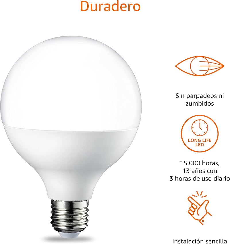 Detalle 2 de Amazon Basics Bombilla LED E27 G93 Globo 14.5W 💡 Pack de 2