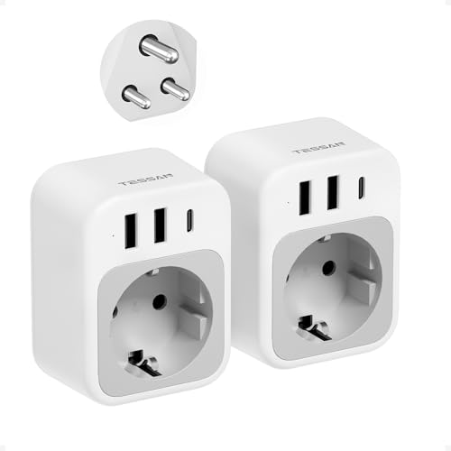 Detalle de TESSAN Lot de 2 Adaptateur Prise Sri Lanka – 4 en 1 pour voyage Inde avec USB, USB-C et Schuko