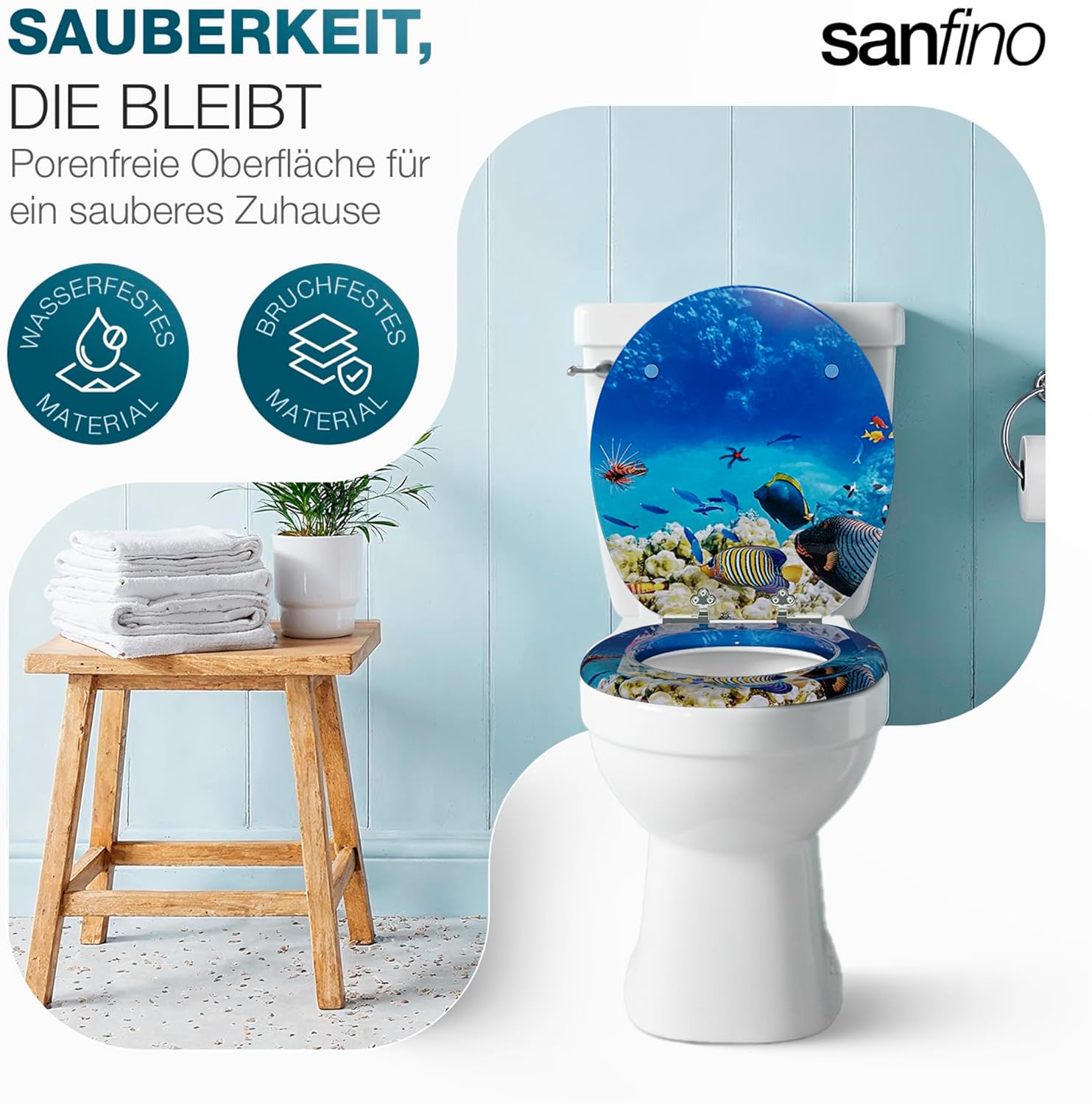 Thumbnail 2 de SANFINO Premium WC-Sitz mit Absenkautomatik „Coral Reef“ – Holzoptik mit Soft-Close & einfacher Montage