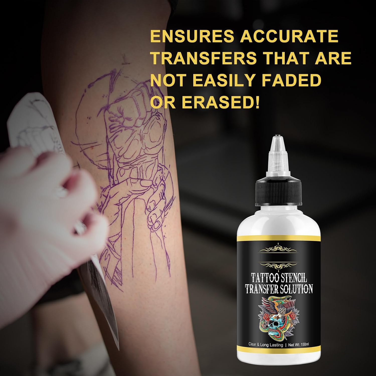 Thumbnail 3 de Tattoo Stencil Transfer Gel per tatuaggi, 150 ml – kit professionale con pellicola di guarigione e primer