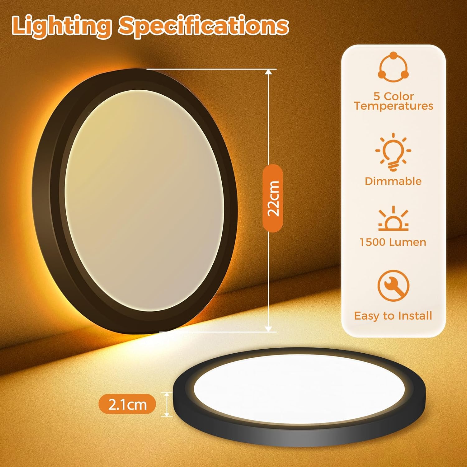 Thumbnail 5 de slochi LED Deckenleuchte, 22 cm, 15W, 1500 lm – dimmbar, Fernbedienung, Nachtlicht 1800K, 3000K–6500K