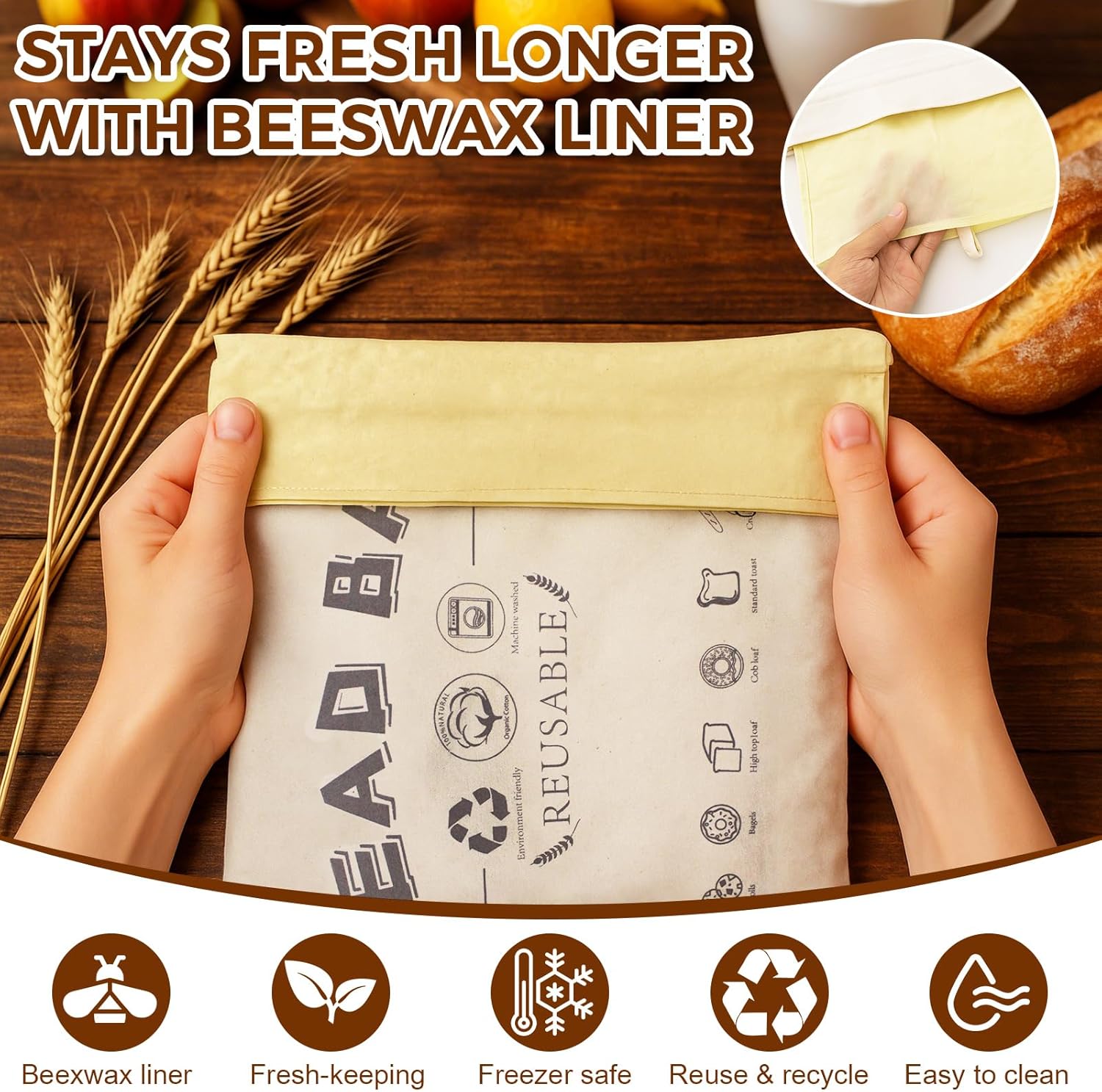 Detalle 2 de Tiagowell Beeswax Bread Bag 2-Pack, Large 🥖