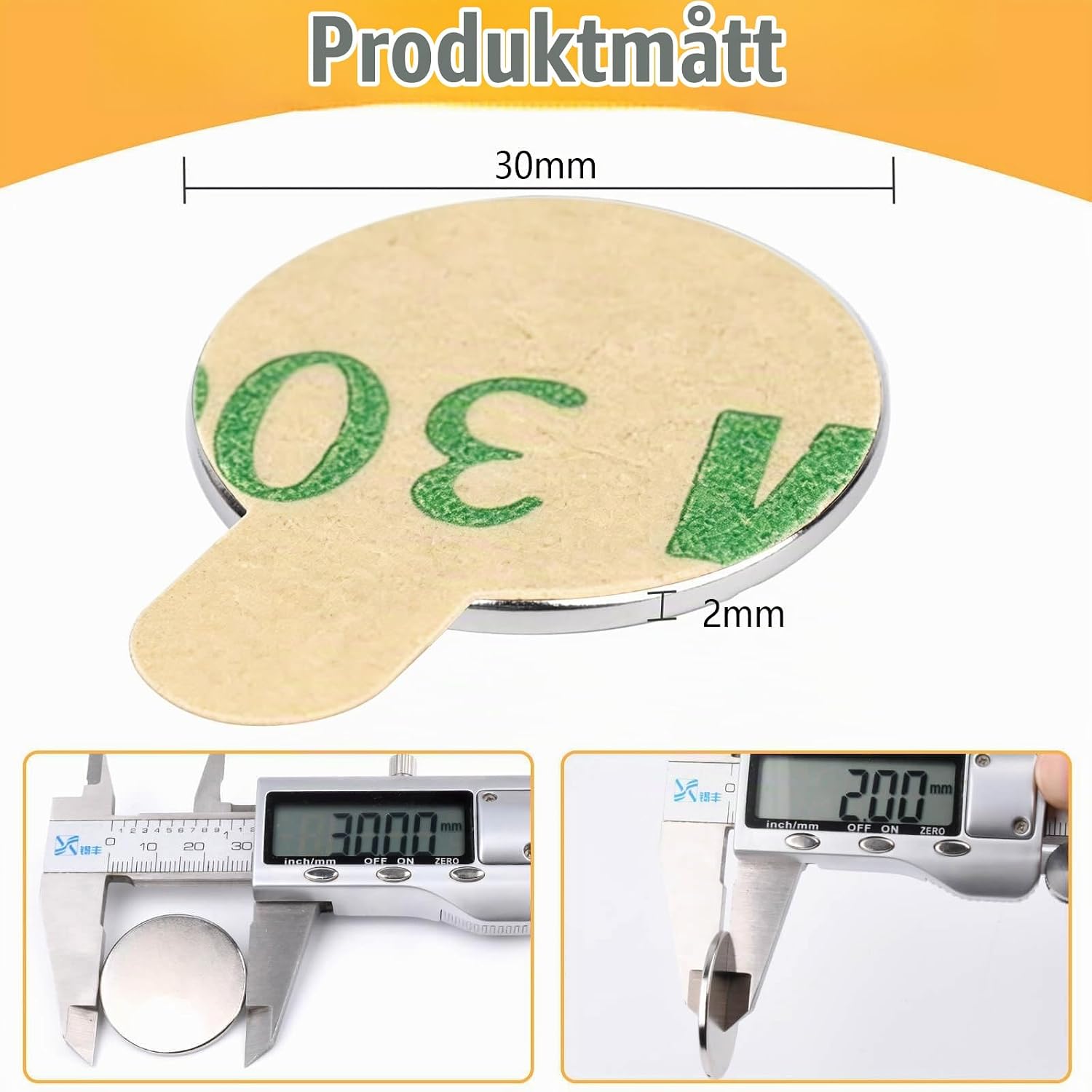 Detalle 2 de Brizuf 10 runda neodymmagneter, 30 x 2 mm med självhäftande baksida