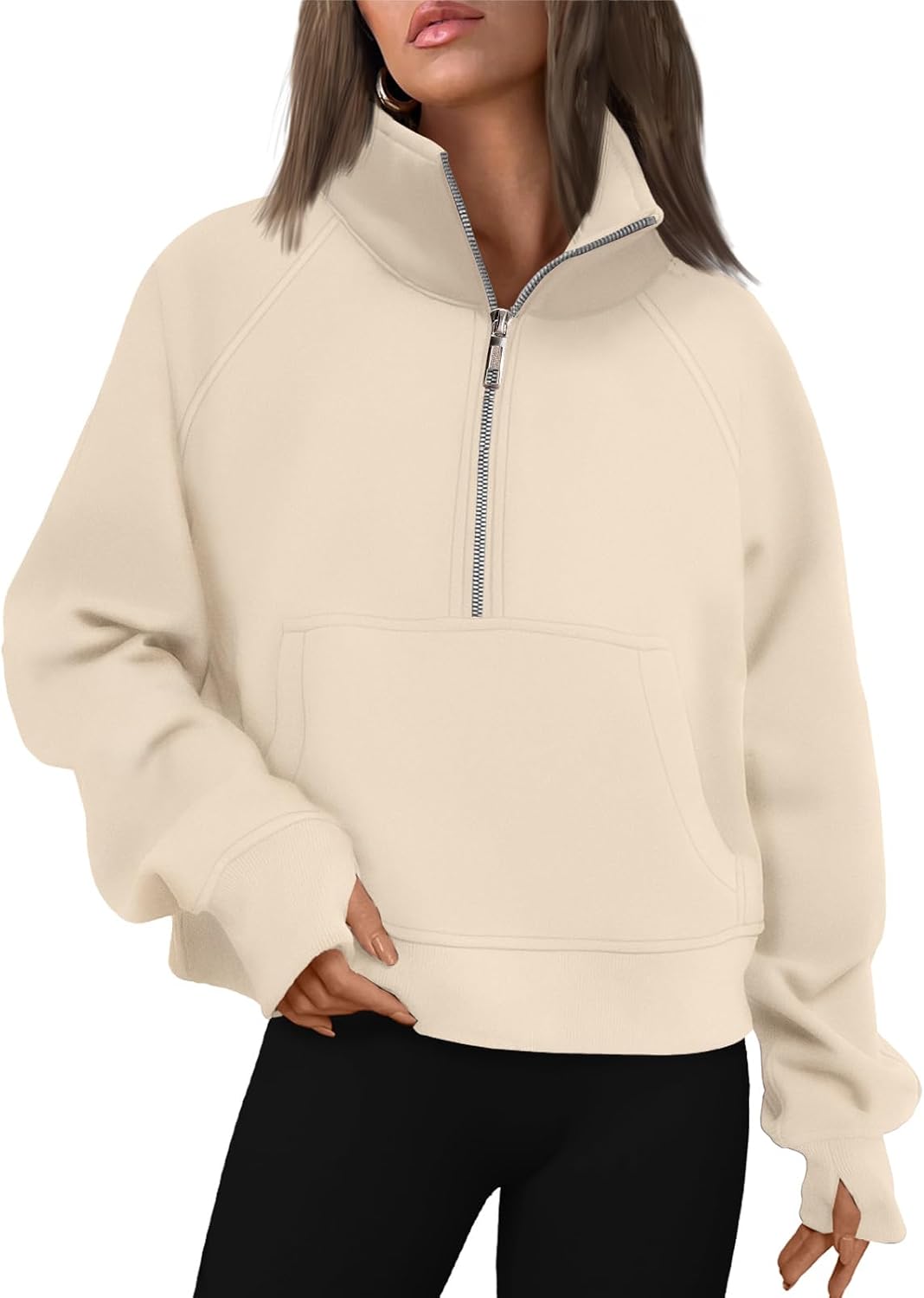 Detalle de AUTOMET Cropped Quarter-Zip Fleece Hoodie for Women