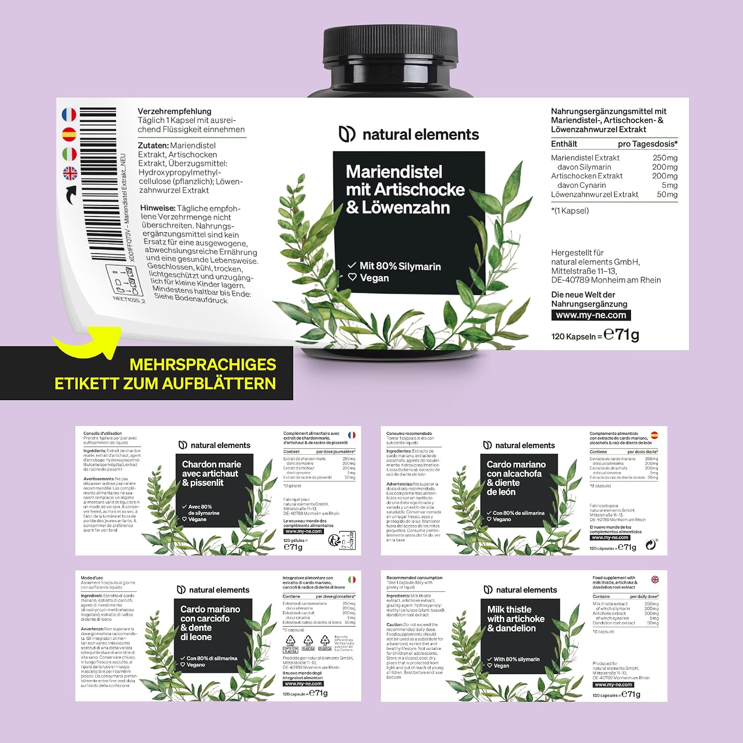 Thumbnail 5 de natural elements Mariendistel-Komplex 120 Kapseln, 80% Silymarin