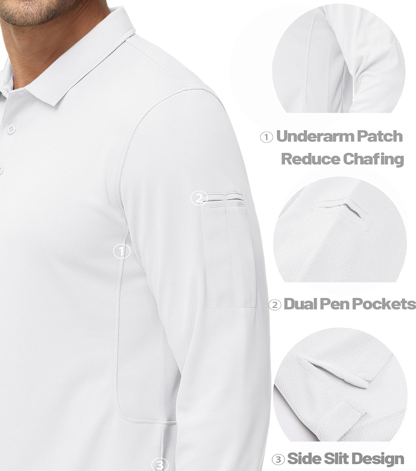 Thumbnail 5 de MAGCOMSEN Men's Polo Shirts 3 Button Quick Dry Long Sleeve Tactical Shirt