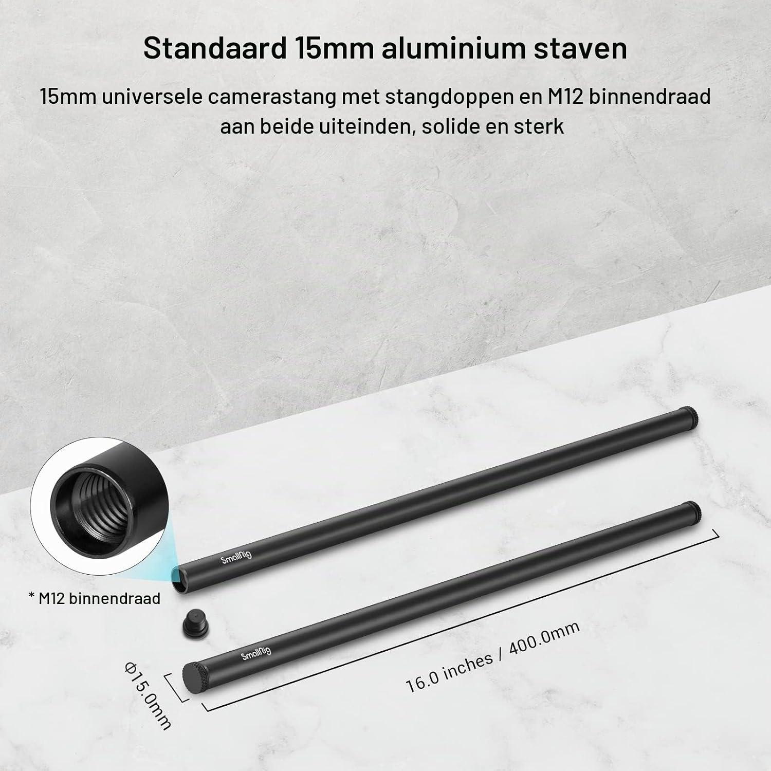 Detalle 2 de SMALLRIG CoolRod-40cm-2pcs ID-1054: 15mm aluminiumstaven van 40 cm