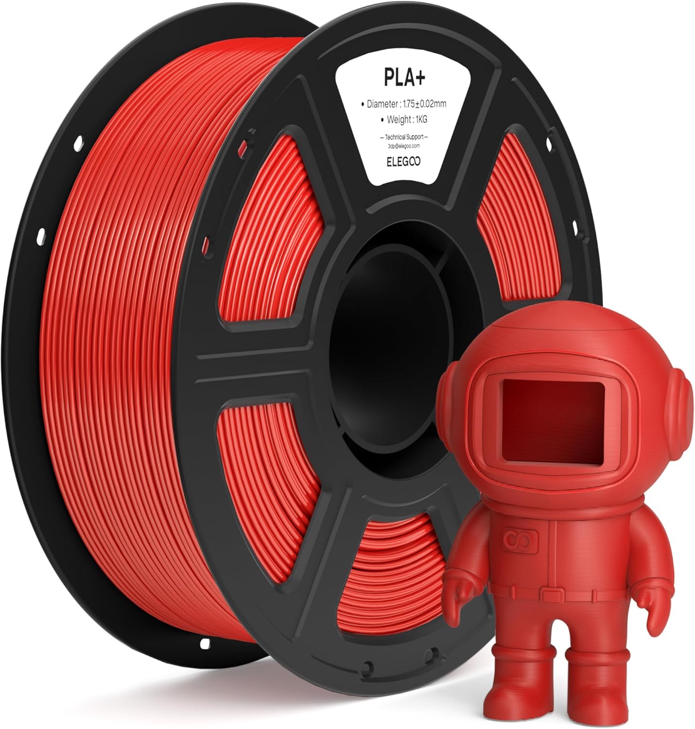 ELEGOO PLA+ Filament 1.75mm True Red (1kg spool) – High Toughness for FDM printing