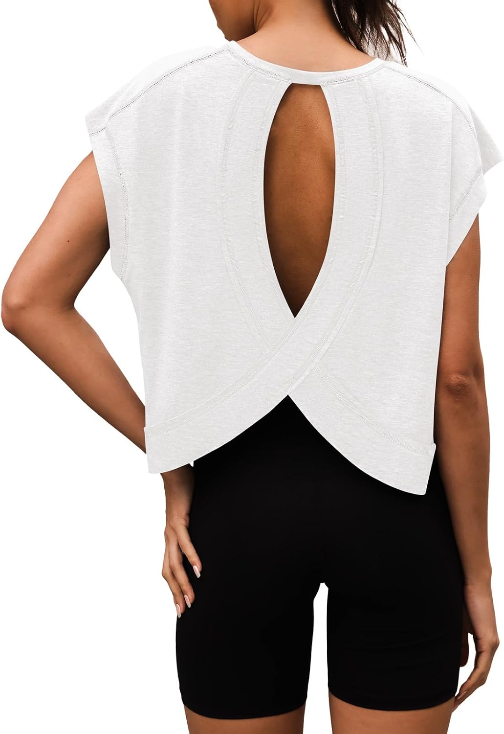 Detalle 2 de 3rd hill Women Open Back Workout Shirt – Short Sleeve Crop Tee