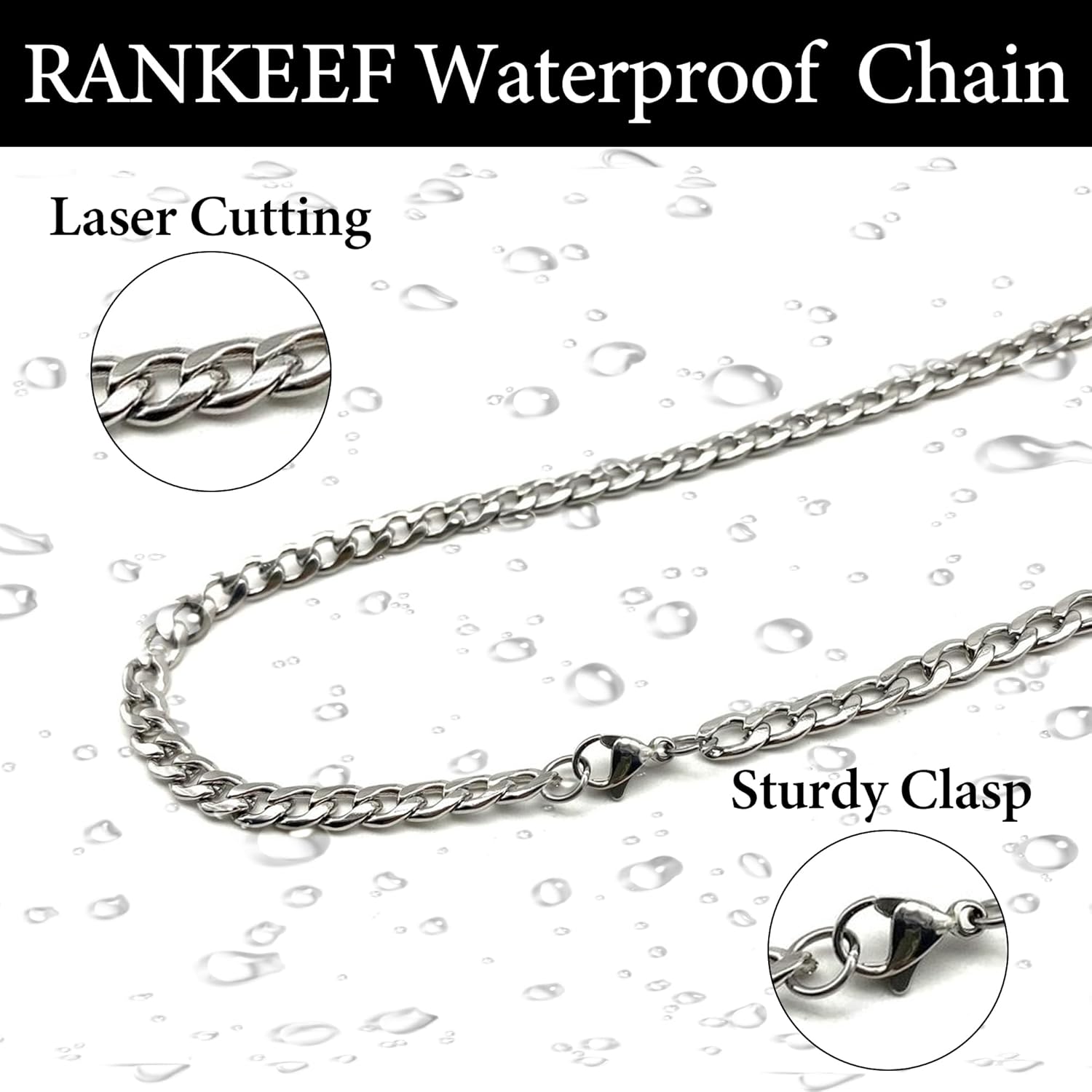 Thumbnail 4 de Collier chaîne cubaine RANKEEF en acier inoxydable 3/5 mm pour homme (46/51/56/61/66 cm)