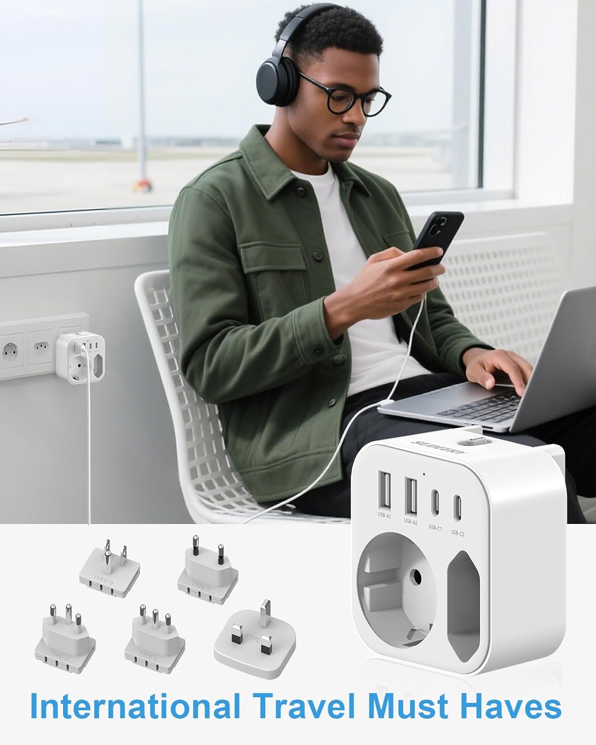 Thumbnail 6 de Reiseadapter Weltweit 6-in-1 Reiseadapter mit USB-C & USB-A (5 Stecker, 5 Länder-Steckertypen)