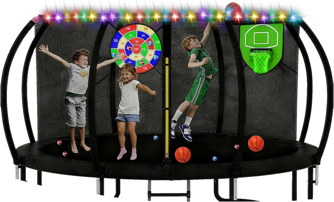 Thumbnail 6 de Kids Trampoline Accessories Kit: Basketball Hoop, Mini Balls, Solar Lights & 8-Mode Outdoor Lighting
