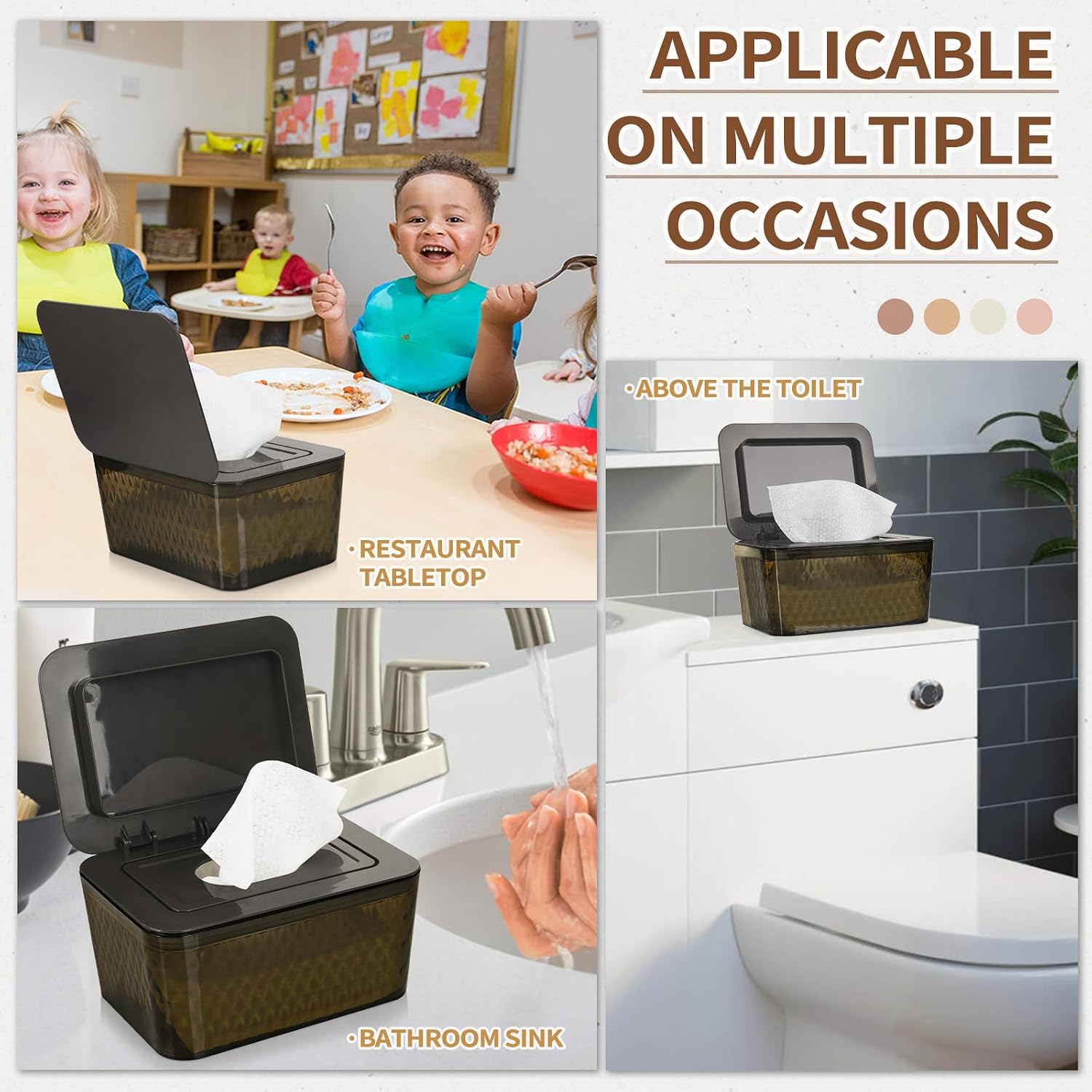 Detalle de Whiidoom Wipes Dispenser, Brown One-Handed Holder with Sealed Lid