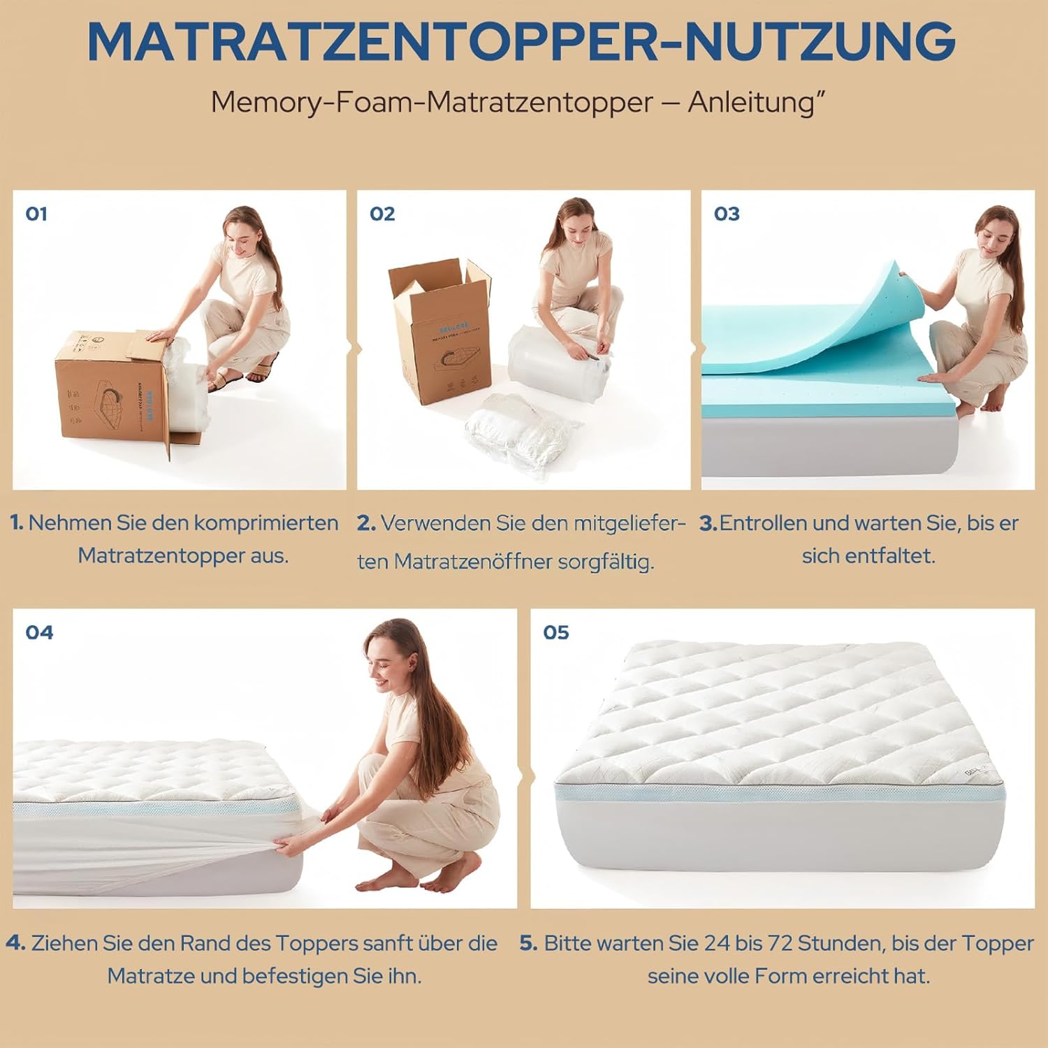 Thumbnail 6 de BEDLORE Matratzen Topper 140 × 200 cm – Dual-Layer Memory Foam mit kühlendem, atmungsaktivem Bezug