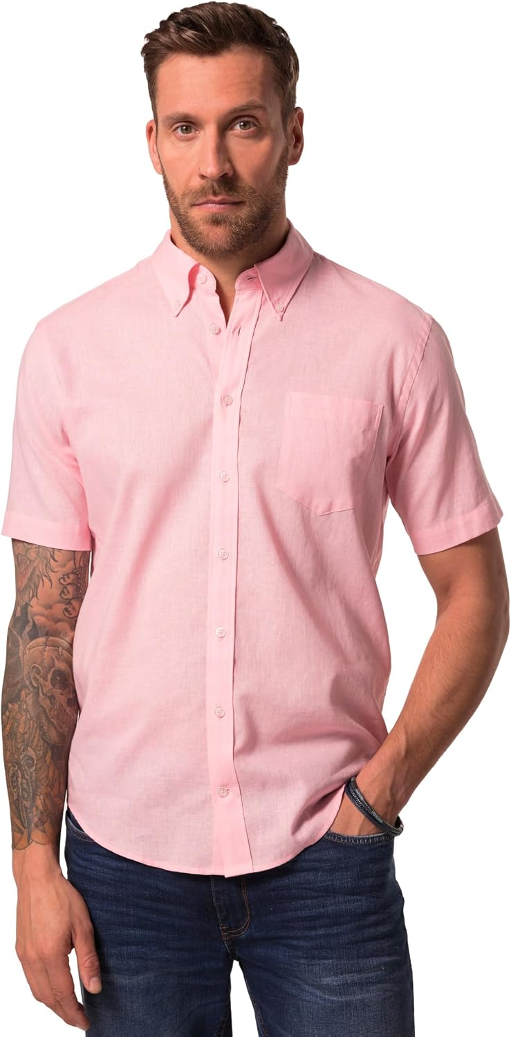 Detalle 2 de Chemise JP 1880 en Lin Mélangé – Manches courtes, coupe Modern Fit, jusqu'au 8 XL