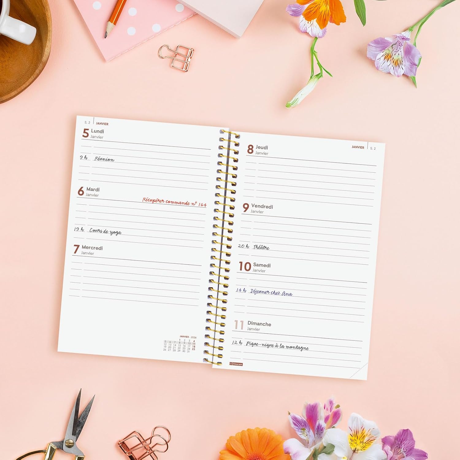 Detalle de Finocam Agenda Spirale 2026, 12 mois