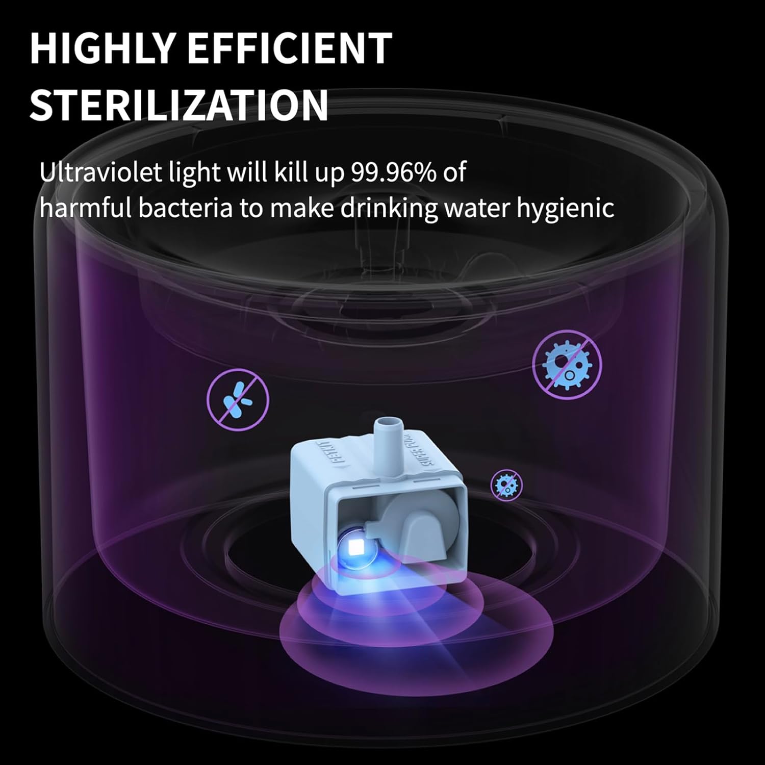 Detalle 2 de PETKIT Cat Water Fountain with UVC Wireless Pump, APP Control and 1.8L Stainless Steel Bowl