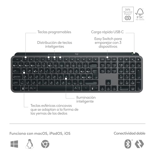 Thumbnail 6 de Logitech MX Keys S: Teclado inalámbrico de perfil bajo para escritura fluida y multitarea