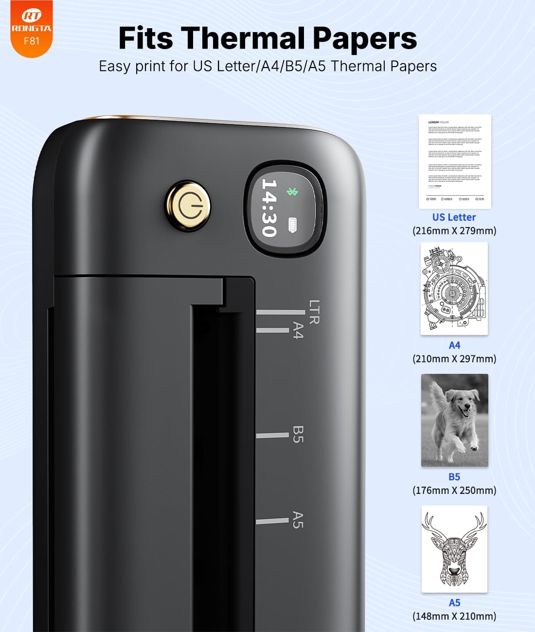 Detalle de Rongta F81 Portable Wireless Thermal Printer (Bluetooth, Inkless) for Travel, School & Office