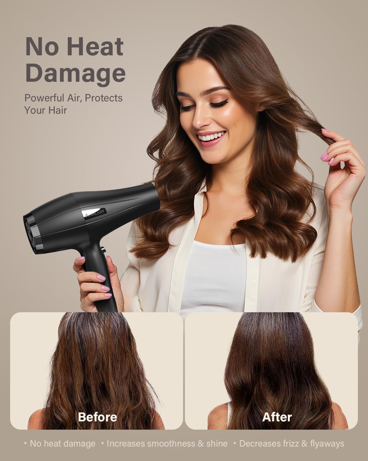 Detalle de ANNLARY Ionic Hair Dryer with Diffuser – 1875W for fast, healthy styling