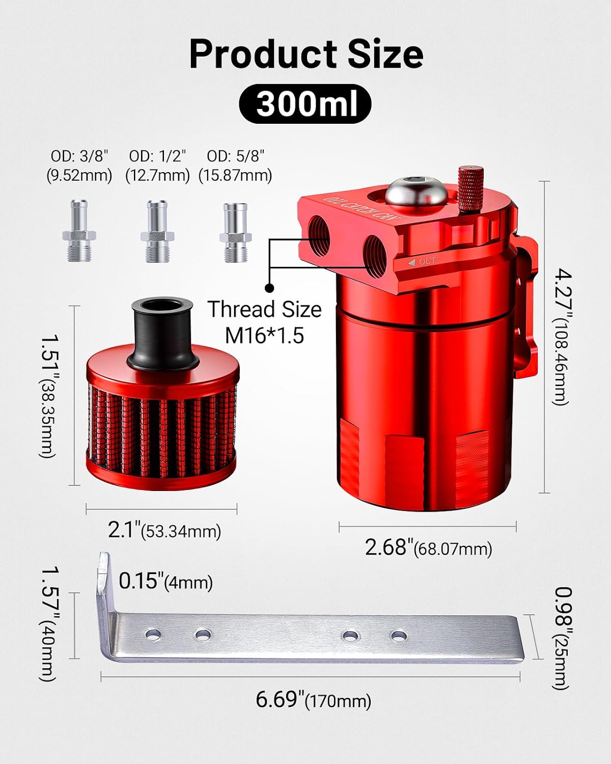 Thumbnail 2 de EVIL ENERGY Oil Catch Can 300ML with Baffle and 5FT NBR Hose Kit