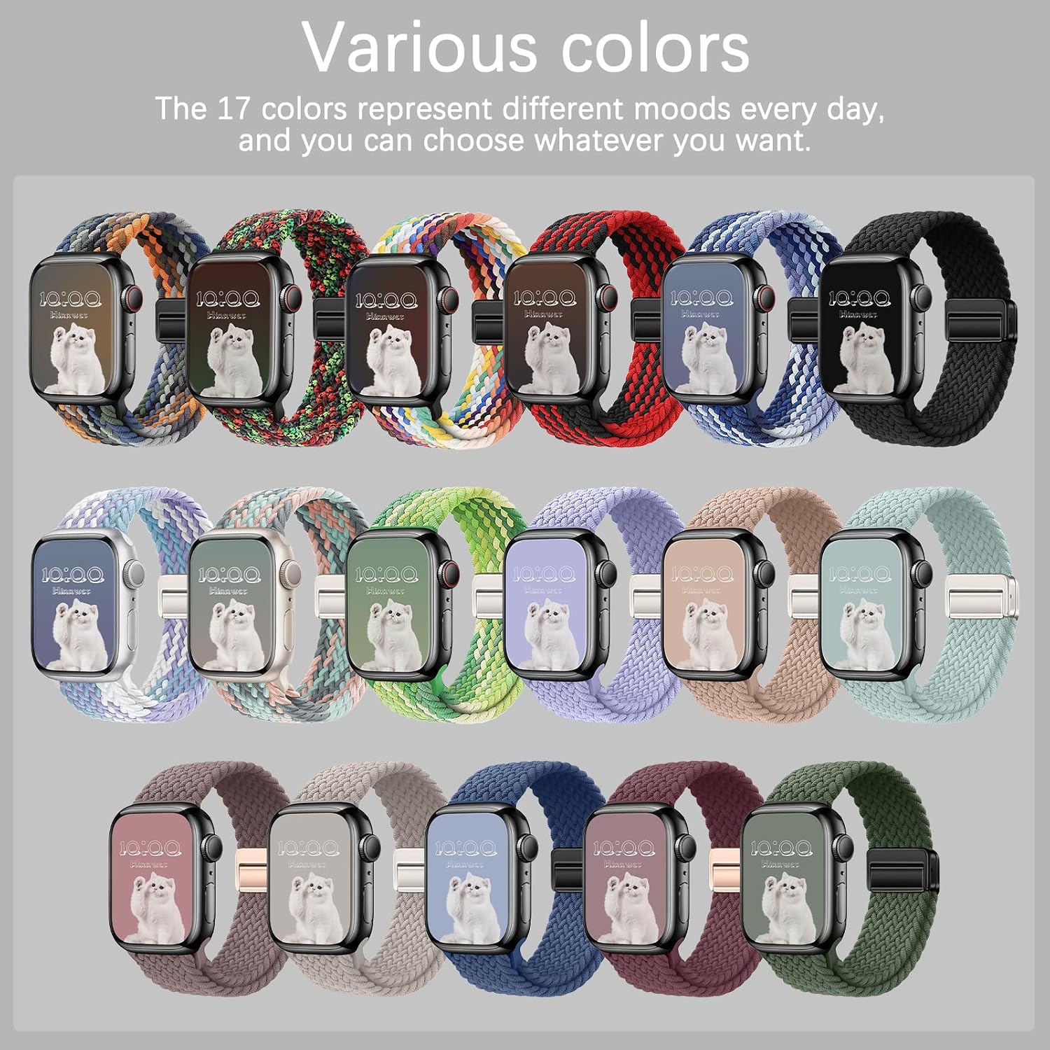 Detalle de Hinnwer Nylon Elastic Braided Strap for Apple Watch (42–49mm) with Magnetic Clasp