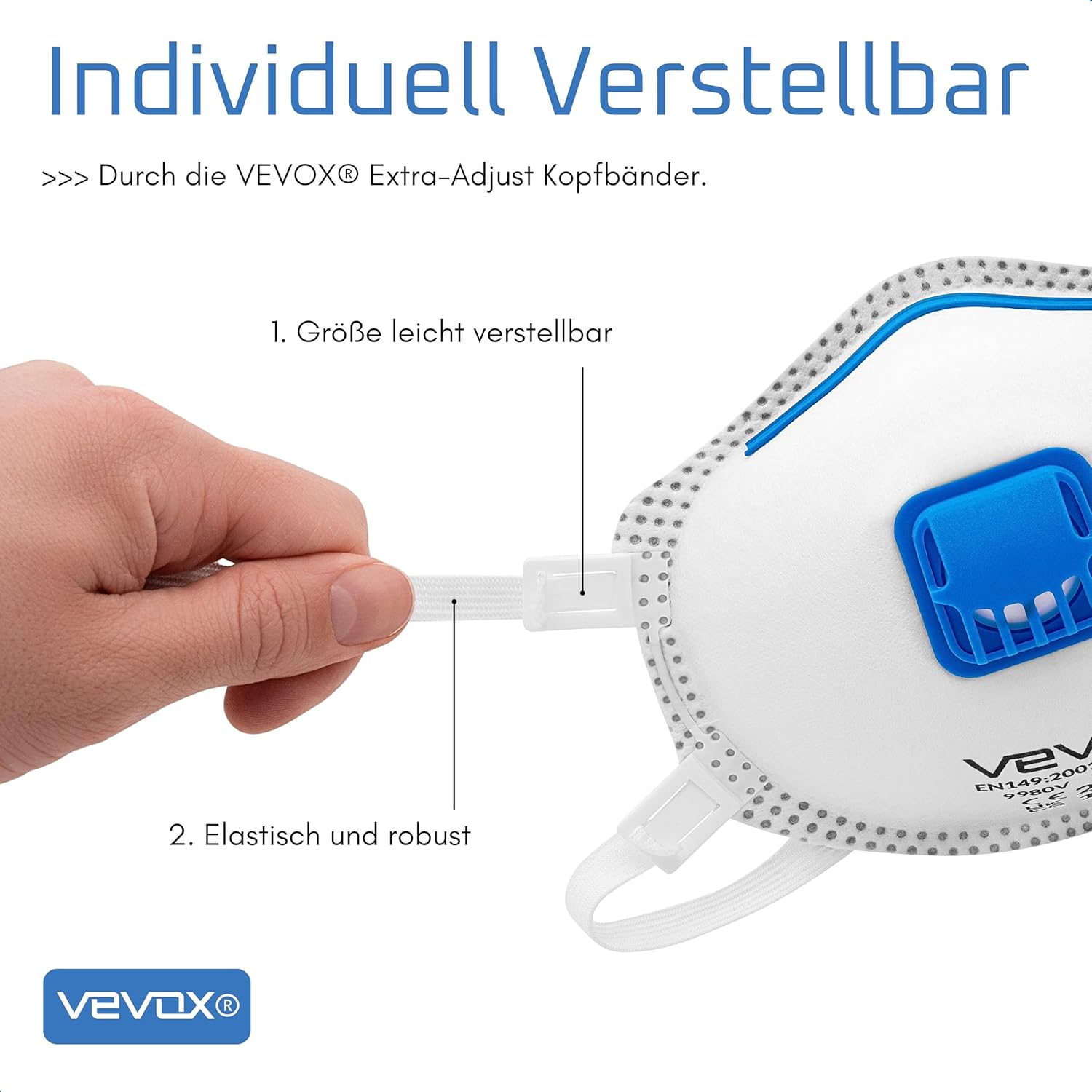Detalle de VEVOX FFP3 Maske mit Ventil – Set 5er / 10er / 20er (Staubschutzmaske)